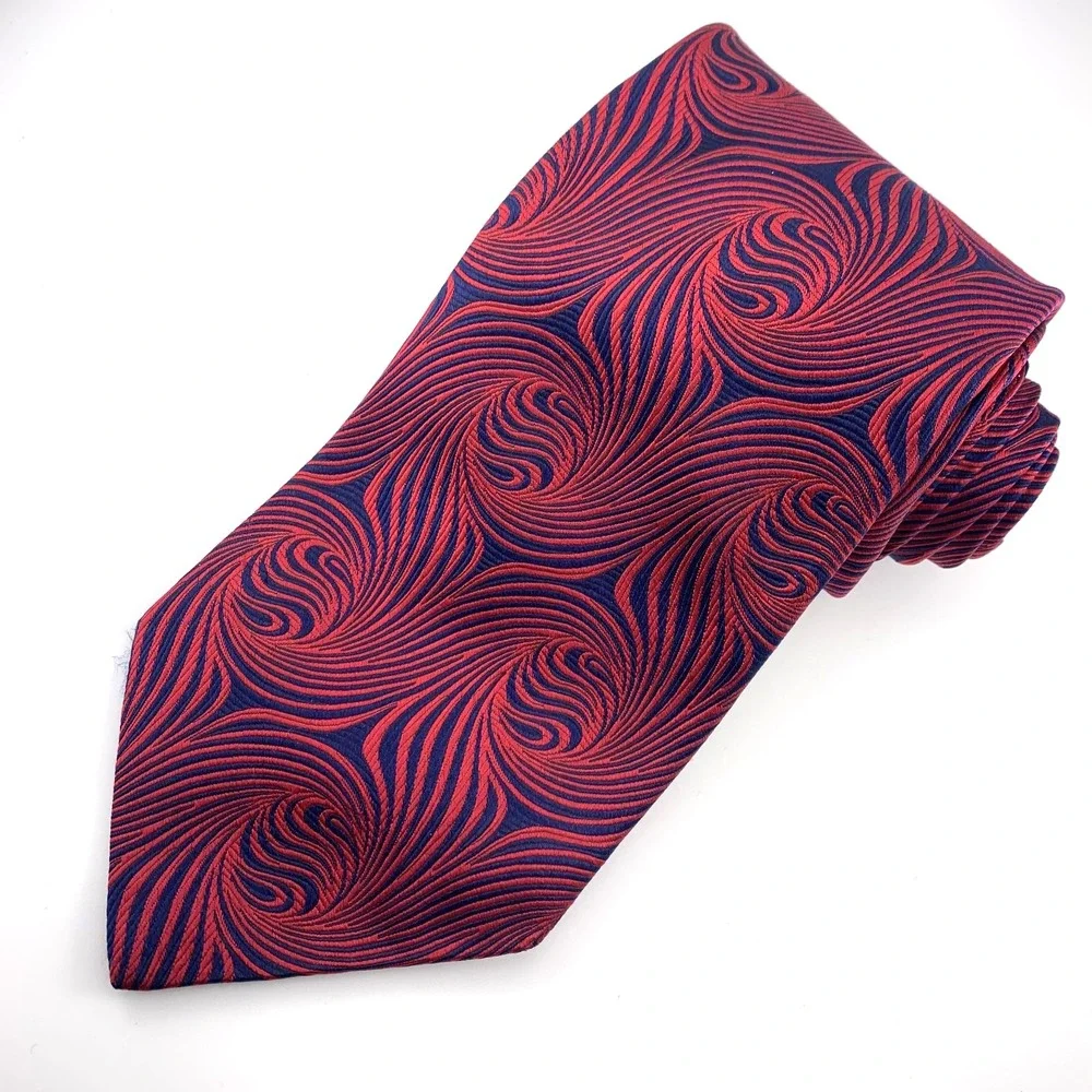 Geoffrey Beene Mens Tie Black with Red Swirl Design 100% Silk Repp Neckwear